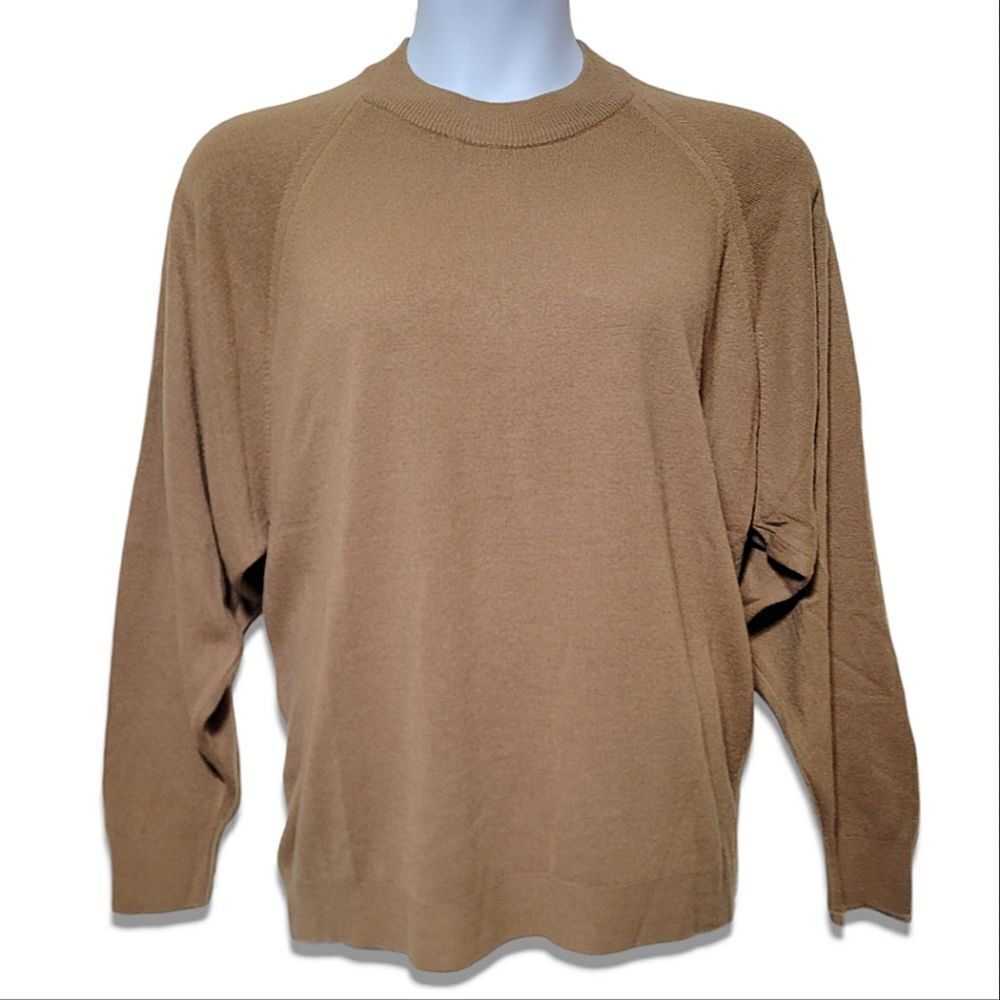 Designers Originals Tan Ribbed Zipper Back Crew Neck Acrylic Plus Size Sweater - Picture 3 of 8